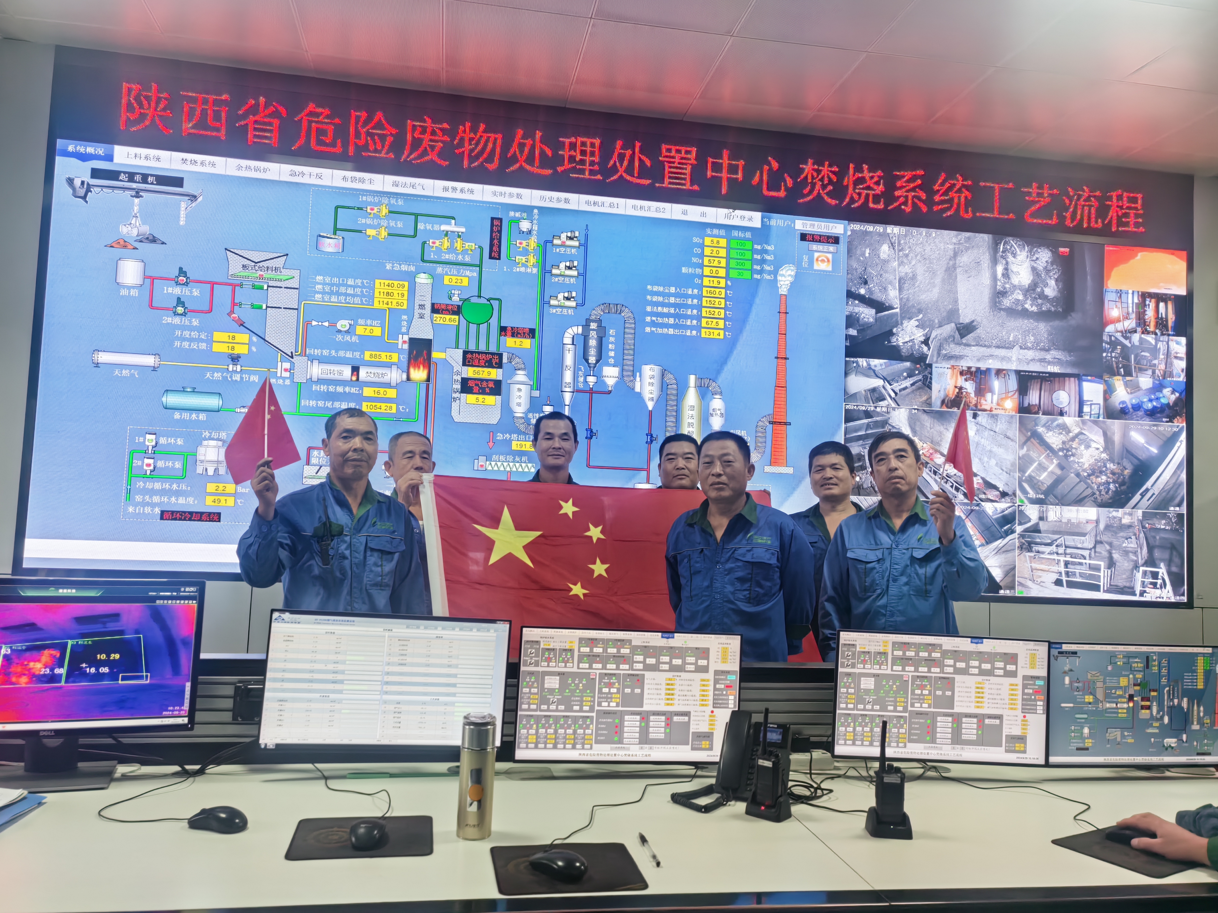 焚燒車(chē)間國(guó)慶節(jié)與國(guó)旗合影：祝福祖國(guó)山清水秀，繁榮昌盛